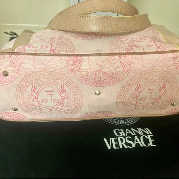 Versace Pink and Tan Tote Bag with Medusa Logo - Picture 9 of 12